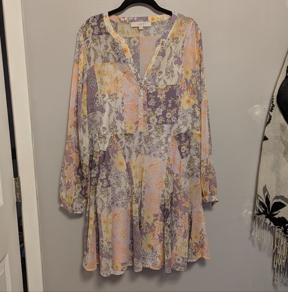 Loft Floral Patchwork Godet Swing Dress